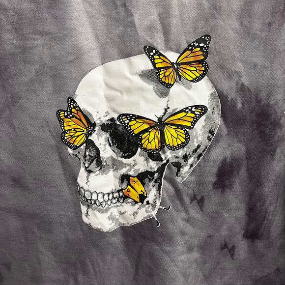 Rue 21 Romwe Gray White Tie Dye Skull Butterflies Halloween Crop Top Sm Size 4 - Picture 6 of 13